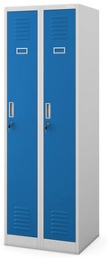 Pléh öltözőszekrény talpazaton, négymodulos, polcokkal KACPER II, 600 x 1800 x 500 mm, kék