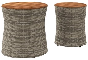 2 db szürke polyrattan kerti kisasztal fa asztallappal