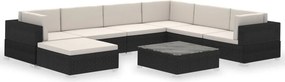 vidaXL 8-részes fekete polyrattan kerti bútorszett párnákkal