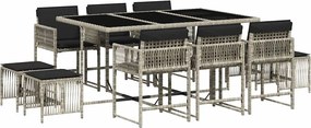 vidaXL 11 részes világosszürke polyrattan kerti ülőgarnitúra párnákkal