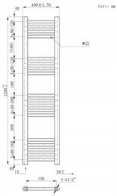 Erga Basic, fűtőelem 1200x400 mm, 409 W, fekete, ERG-LAV-BASIC-12040-BK