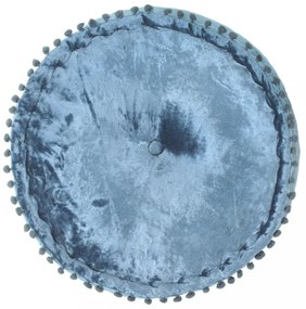 kék kerek bársony puff 40 x 20 cm