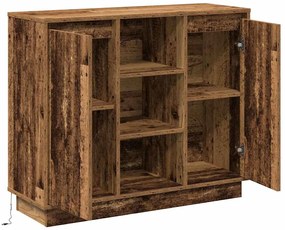 Oldalszekrény LED -es lámpákkal Öreg fa 90 x 32 x 75 cm Faanyag