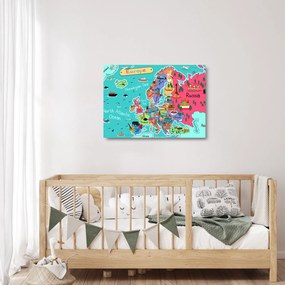 Kép - gyermek térkép Európa (üvegen) (70x50 cm)