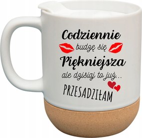 Fehér Bögre Fedéllel És Parafa Aljjal Ajándék Minden Nap Szebb