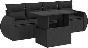 vidaXL 5 részes fekete polyrattan kerti kanapészett párnákkal