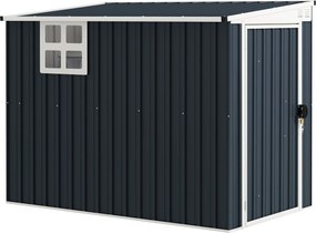 Outsunny Fém Szerszámtároló 2.7m² 128x231x181cm Kerti Tároló Mono-Pitched Tető Ablakkal Zárható Ajtóval Időjárásálló Kerti Sátor Sötétszürke | Aosom