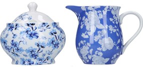 Porcelán cukortartó és tejkiöntő vintage kék rózsás Hampton