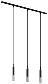 Modern fekete sínrendszer 3 fekete függőlámpával, füstüveggel, 1 fázisú - Slimline Loyce