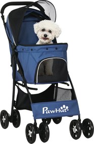 PawHut Összecsukható Kutya Babakocsi Kis Kutyák számára Kosárral, Állítható Napernyő, Rács Ablak és 2 Univerzális Kerék, Terhelhetőség 15 kg, 81x48x99