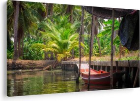 Kép - Fából készült hajó a csatornán, Thaiföld (90x60 cm)
