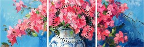 Kép - Váza rózsaszín virágokkal (órával) (90x30 cm)