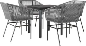 vidaXL 5 részes szürke polyrattan üveg kerti étkezőgarnitúra párnával