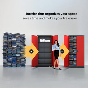 Fém iratszekrény JAN H, 900 x 1950 x 400 mm, antracit-piros