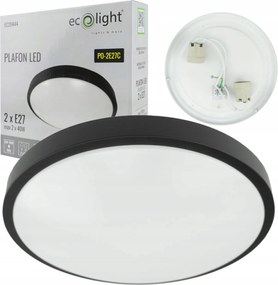 Plafon Led Mennyezeti Lámpa 2x E27 Fekete Falra Szerelhető Lámpatest Kerek Panel