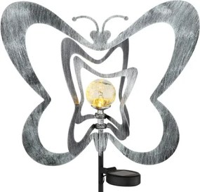 Globo 36581 Solar lámpa, ezüstszürke/fekete fém, matt fekete műanyag, átlátszó gömb repedezett üveg hatással, tolókapcsoló, AAA 300mAh 1.2V elemmel, IP44, HxSzxM: 380x60x830mm, tartozék: 0.06W 3V LED, 3000K