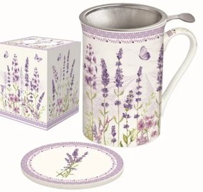 Levendulás szűrős porcelán teás bögre Lavender Field