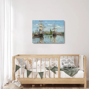 Üveg kép - Claude Monet, Ships Riding on the Seine at Rouen, reprodukciók (70x50 cm)
