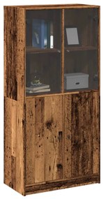 antik fa színű szerelt fa magasszekrény ajtókkal 68x37x142 cm