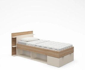 Fehér-natúr színű ágyneműtartós egyszemélyes ágy ágyrács nélkül, tölgyfa dekorral 90x200 cm Albo – Marckeric