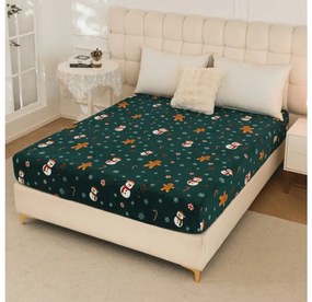 SNOWMAN AND GINGERBREAD 200x200 cm zöld mikroplüss lepedő