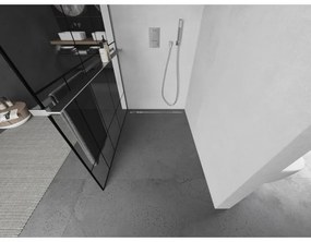 Mexen Kioto+ L, Walk-In zuhanyparaván polccal és akasztóval 80 x 200 cm, 8 mm átlátszó üveg fekete mintás, króm profil, 800-080-123-01-78