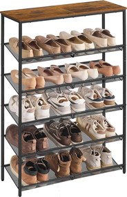 VASAGLE cipőtartó állvány, 6 szintes, 28x75x114 cm, barna-fekete
