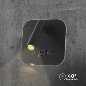 LED fali spotlámpa USB-porttal LED/8W/230V 3000K fekete