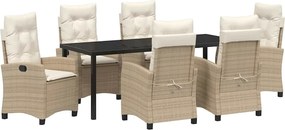 vidaXL Kert étkező szett párnával 7 pcs Bézs polirattan