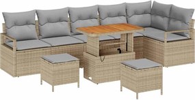vidaXL Kerti Kanapé Szett párnával 9 pcs Bézs Poli rattan