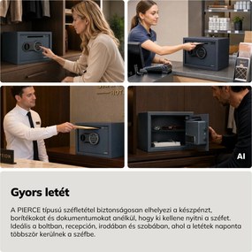 Kis bedobós széf kódzárral, elektronikus, napi bevételhez és borítékokhoz, 350x250x250 mm: PIERCE