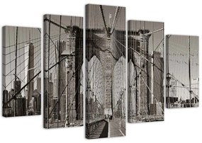 Gario Vászonkép Brooklyn híd fekete-fehér - 5 részes Méret: 100 x 70 cm