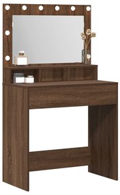 Sminktükör LED Fénnyel, Barna Tölgy, 79x41x135 cm