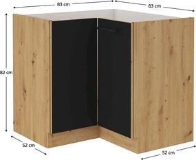 Alsó sarokszekrény, matt fekete/artisan tölgy, MONRO 90/90 DN 1F BB