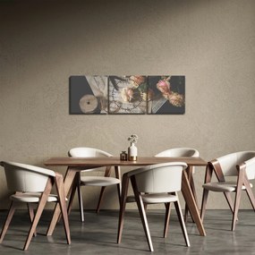 A zenei jegyzetek és a rózsák képe (órával) (90x30 cm)