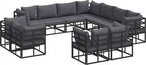 vidaXL Kerti Kanapé Szett párnával 11 pcs Fekete Alumínium