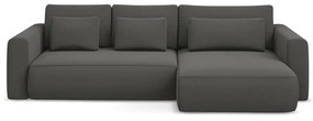 Sötétszürke bársony kinyitható-tárolóhelyes sarokkanapé (jobb oldali-heverő résszel) Kapua – Makamii