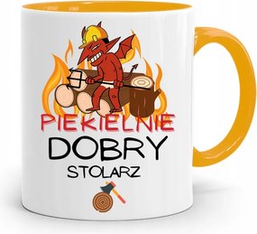 Sárga Bögre Ajándék Asztalosnak Pokolian Jó, fényképes nyomattal