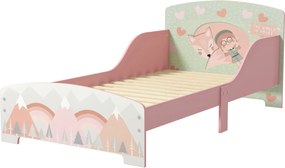 ZONEKIZ Fa gyermekágy 143x77x60 cm 3-6 éves gyermekeknek biztonsági korlátokkal és mintákkal, maximális teherbírás 40 kg, modern rózsaszínű gyerekszob