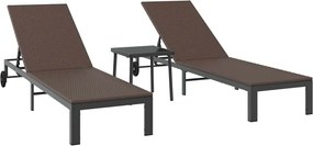 vidaXL Napozóágy 2-személy 3 pcs Barna polirattan