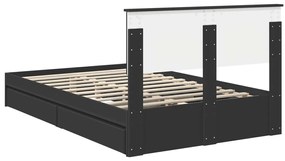 vidaXL Tárolós Ágy fejtámlával fiókkal Fekete 135 x 190 cm Faanyag