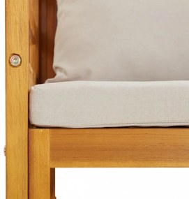 tömör akácfa kerti szék világosszürke párnákkal