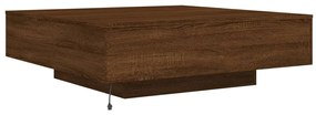 barna tölgyszínű dohányzóasztal LED-lámpákkal 100 x 100 x 31 cm