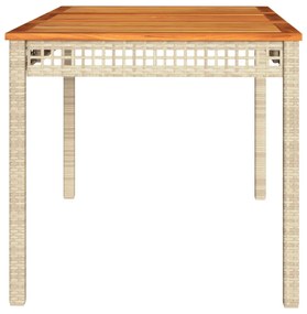 bézs polyrattan és akácfa kerti asztal 140 x 80 x 75 cm