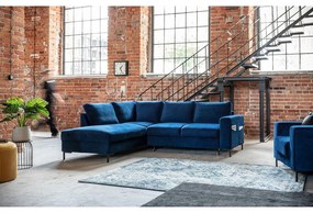 Sötétkék bársony kinyitható sarokkanapé (bal oldali) Lofty Lilly – Miuform