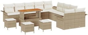 13 darabos kert kanapé szett párnákkal Bézs Rattan Akác, 2 személyes kert kanapé tárolóval és párnákkal Bézs Rattan, 3 darabos kert étkező szett párnákkal Bézs Rattan Akác