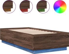 vidaXL barna tölgyszínű szerelt fa ágykeret LED-del 90 x 190 cm