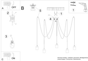 Sollux SL.1161 - Csillár zsinóron NESO 5xE27/15W/230V pók beton