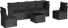 vidaXL 7 részes fekete polyrattan kerti ülőgarnitúra párnával