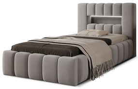 Szürke kárpitozott ágyneműtartós egyszemélyes ágy ágyráccsal 90x200 cm Lamica – ELTAP